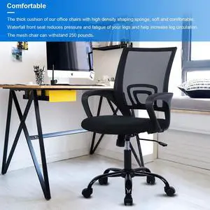 Ergonomic Computer Chair Home Office Chair Mesh Task Chairs Mid Back Desk Chair with Lumbar Support, Modern Height Adjustable Executive Chair Swivel Rolling Chairs for Adults, Black