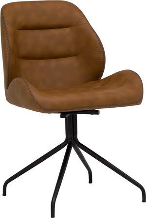 Calico Designs Devonport Swivel Armless, No Casters, Home Office Accent Chair in Black Metal 4-Star Base/Anitque Spotted Copper Faux Leather with Stitch Detail