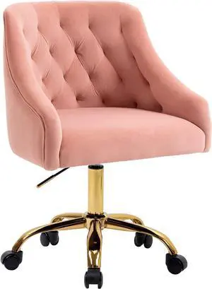 ATTICA Home Office Desk Chair Modern Velvet Office Computer Chair Height Adjustable Mid-Back Task Chair (Pink)