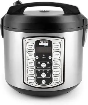 Aroma Housewares Professional Plus ARC-5000SB 20 Cup (Cooked) Digital Rice Cooker, Food Steamer, Slow Cooker, Stainless Exterior/Nonstick Pot, Silver, Black, 10-cup uncooked/20-cup cooked/4QT