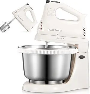 2 in 1 Hand Mixers Kitchen Electric Stand mixer with bowl 3 Quart, electric mixer handheld for Everyday Use, Dough Hooks & Mixer Beaters for Frosting, Meringues & More (White-S)