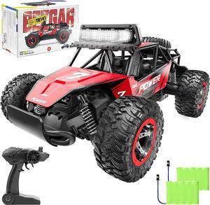 BEZGAR TB141 RC Cars -1:14 Rc Cars for Boys Age 4-7 with Two Rechargeable Batteries, Fast Rc Monster Truck for Kids & Adults, All Terrains Remote Control Car for Boys 8-12 with LED Headlight (Red)