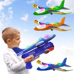 3 Pack Foam Airplane Launcher Toys 2 Flight Mode Glider Plane Kids Flying Toy 3 4 5 6 7 8 9 10 11 12 Year Old Boys Girls Gifts Outdoor Sport Party Favor