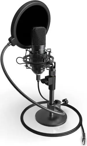Podcast Microphone for Streaming, Voice Recording, Gaming, Conferences, Meetings - Included Pop-Filter, Shock Mount, & Adjustable Heavy Metal Stand, USB AM430-PS