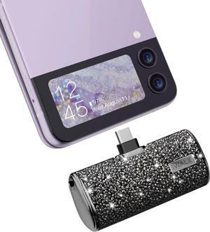 iWALK USB C Portable Charger, 4500mAh Ultra-Compact Small Power Bank, Sparkly Battery Pack Compatible with iPhone 16/15, 16 Plus, 16 Pro, 16 Pro Max, Samsung Galaxy S25, S24, S23 Ultra Z Flip5, Black