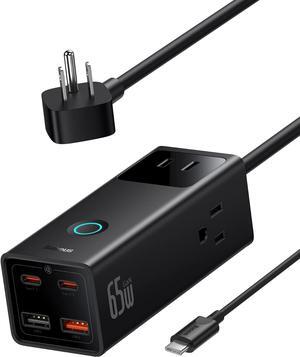 Baseus Charging Station 65W, 7 in 1 Power Strip USB C GaN Charger Surge Protector 1200J with 5ft Extension Cord, Desktop Outlet Extender Fast Charging for Laptops (100W USB C Cable Included)