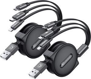CAFELE [2023 Upgraded Multi Charging Cable, 3 in 1 Retractable USB Charging Cable with Type C, Micro USB, Phone Port, Multiple Fast Charger Cord for Phone 14 13 12 11 XS XR X 8 7 6 SE, Galaxy(4ft)