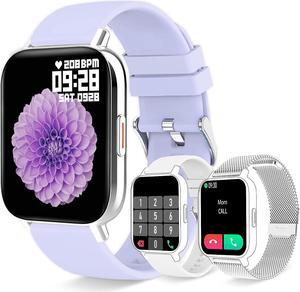 Erkwei Smart Watch for Women(Answer Call/Dial) Waterproof Smartwatch for Android iOS Phones 1.7 Inches Fitness Tracker with Pedometer Heart Rate Sleep Monitor Digtal Watch Silver