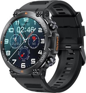 Smart Watches for Men Rugged Tactical Fitness Watch with Call (Answer/Dial Calls) Heart Rate SpO2 Sleep Monitor 100+ Sport Modes 1.39" HD Waterproof Sport Smartwatch for Android iOS Phone (Black)