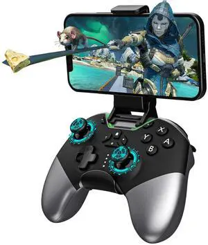 Bluetooth Controller for Switch/PC/iPhone/Android/Apple Arcade MFi Games/TV/Steam, Hall Effect Joysticks Wireless Game Controller Gamepad with/Phone Clip/Lock Speed/Macro/6-Axis Gyro/Dual Motors/Turbo