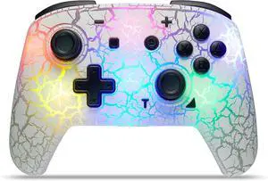 binbok Switch 2 Controller, Wireless Switch Pro Controller for Switch 2/Switch/Switch Lite/Switch OLED, 8 Colors Adjustable LED Wireless Remote Gamepad with Unique Crack/Turbo/Motion Control (White)