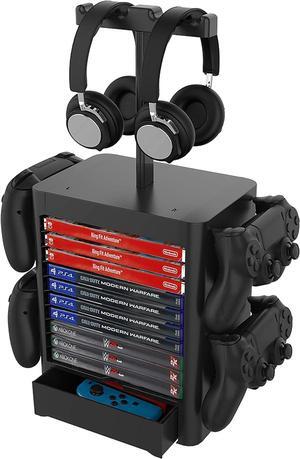 EJGAME Multifunctional Game Disk Storage Tower Holder,Game Disk Rack and Controller/Headset Stand Holder Compatible with Xbox Series X/Nintendo Switch/PS5/PS4
