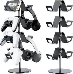 Controller Holder 4 Tier,Headphone Stand - Adjustable Headset Holder for Xbox PS5 PS4 Switch Pro - Gaming Storage for Universal Game Accessories,Desk/Floor(Black)