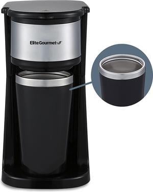 Elite Gourmet EHC112 Personal Single-Serve Compact Coffee Maker Brewer Includes 14Oz. Stainless Steel Interior Thermal Travel Mug, Compatible with Coffee Grounds, Reusable Filter