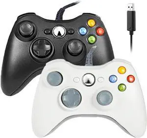 Reiso Xbox 360 Controller, 7.2 ft USB Wired PC Controller Compatible with Microsoft Xbox 360 & Slim 360 PC Windows (Black and White)
