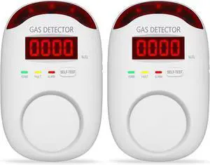 2 Packs Gas Detector & Alarm -  Plug in Natural Detectors Propane for Home,RV Kitchen, Combustible Leak Monitor LNG, LPG, Methane. white