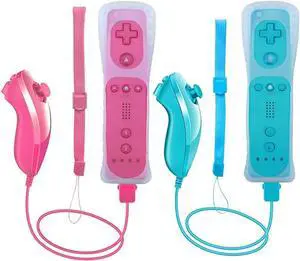 Wii Remote Controller, 2 Packs Upgrade Wireless Controller Compatible with Wii Wii U Console(Pink and Blue)