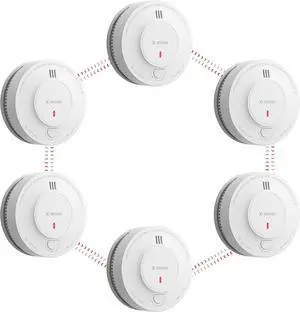 Wireless Interconnected Battery Powered Smoke Detector Fire Alarm with Over 820 ft Transmission Range, SD19-W, Pack of 6