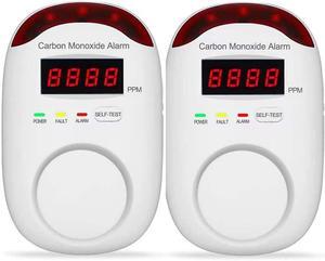 Plug-in Type Carbon Monoxide Alarm, CO Detector Monitor with LED Digital Display and Voice Alert for Home/Kitchen/Bedroom - 2 Pack