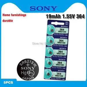5pcs Sony 364 1.55V Silver Oxide Watch Battery 364 SR621SW V364 SR60 SR621 AG1 Button Coin Cell MADE IN JAPAN 5pcs Sony 364 1.55V Silver Oxide Watch Battery 364 SR621SW V364 SR60 SR621 AG1 Button Coin Cell MADE IN JAPAN