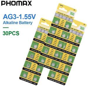 PHOMAX 30pcs/pack button battery AG3 SR41 192 392A L736 LR41 CX41 384 392 alkaline battery watch clock electronic scale battery