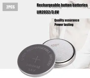 2pcs/ lot  LIR2032 3.6V Li-ion Rechargeable Button Coin Cell Battery Can Replace CR2032 for watches