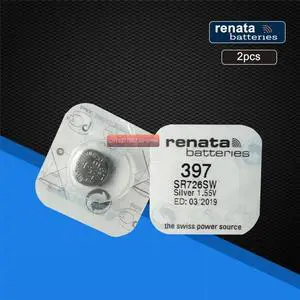 2pack Renata LONG LASTING 397 SR726SW Watch Battery Silver Oxide Button Cell Batteries