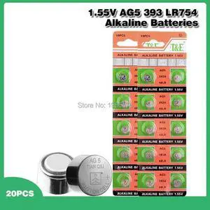 20pcs 1.55v Ag5 D309 D393 G5 G5A L754 LR48 LR754 RW28 SR48 SR754 SR754W 15 48 193 309 393 546 393A Button Coin Cell Battery