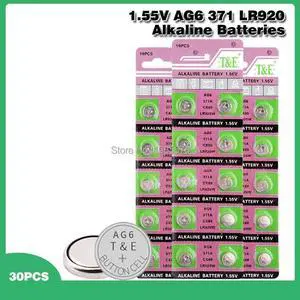 30PCS Alkaline Battery AG6 1.55V Button Coin Cell 371 SR920SW LR920 SR927 171 370 L921 LR69 SR920 Watch Batteries