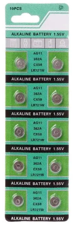 10PCS Alkaline Battery AG11 1.55V LR721 362 SR721 162 Button Coin Cell Watch Toys Batteries Control Remote B85B