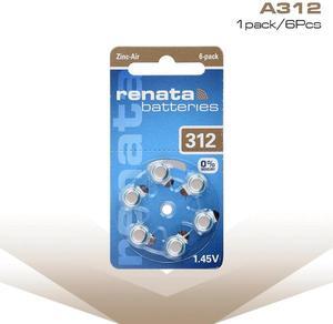 6 Pcs 1.45V A312 ZA312 hearing aid button coin cells A312 ZA312 165mAh 312 312A 312AE 312AP 312HP 312HPX 312P 312PA 312SA 312ZA