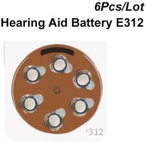 Zinc-Air Button Cell 312 1.4V Brown Tab Hearing Aid Battery Power e312 Replaces 312A A312 AC312 DA312 P312 PR312 PR41 ZA312