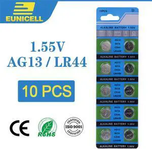 Eunicell 10pcs Alkaline Cell Coin Battery 1.55V AG13 LR44 Button Batteries LR1154 SR44 A76 357A 303 357 AG 13 For Watch Toys