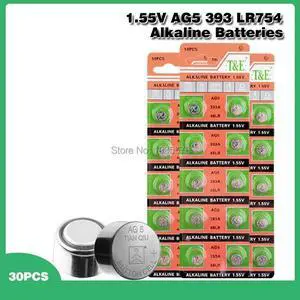 30pcs Alkaline Cell Coin Battery 1.55V AG5 LR754 Button Batteries 393 SR754 193 393A 48LR G5A AG 5 For Watch Toys
