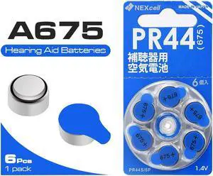 6 Pcs 1.4V A675 PR44 Zinc Air Hearing Aid Battery Button Coin Batteires 675 V675 P675 DA675 PR675H PR675P PR44 For Hearing Aid