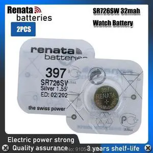 2PCS Renata Watch Battery 1.55V 397 SR726SW 726 Silver oxide Button Coin Cell Batteries MADE IN Swiss