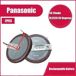 2PCS/lot  VL2020 2020 Rechargeable Battery for car key remote Button Battery with 90 degrees pins