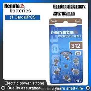1pack(6PCS) RENATA 312 P312 PR41 1.45V Advanced Hearing Aid Batteries CIC Ear Care Button Cell Battery