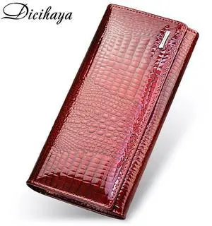 DICIHAYA Genuine Leather Women's Wallets Fallow Long Ladies Double Zipper Wallet Clutch Bag Design Red Purse Crocodile Purses