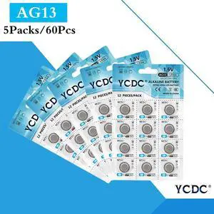 60pcs/5Card  AG 13 Button Battery 1.5V SR44SW L1154 RW82 RW42 LR44 357 AG13 Coin Cell Batteries for Watch Calculator toys