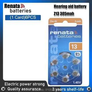 1pack(6PCS) RENATA A13 13A ZA13 13 PR48 1.45V Advanced Hearing Aid Batteries CIC Ear Care Button Cell Battery