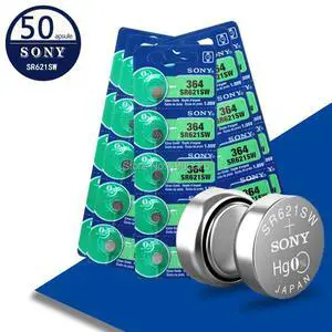For Sony 50pcs SR621SW Silver Oxide for Watch 6.8mm*2.1mm AG1 364 164 D364 L621 GP364 Button Cell Coin Batteries