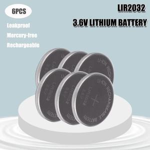 6PCS LIR2032 3.6V Button Cells Li-ion Rechargeable Battery LIR 2032 Replaces CR2032, Lithium Coin Cell Batteries