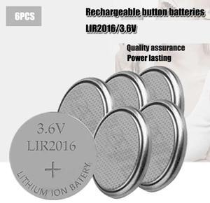 6PCS Li-ion Rechargeable Battery LIR2016 3.6V Lithium Button Built-in Coin Cell Batteries Watch Cells LIR 2016 Replaces CR2016
