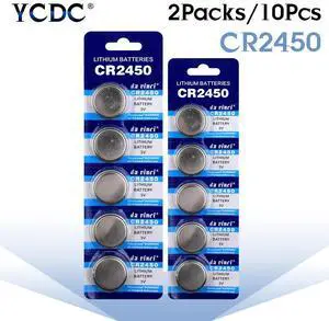 10Pcs/2Packs cr2450 Button Battery 3V ECR2450 KCR2450 5029LC LM2450 DL2450 BR2450 CR 2450 Lithium Watch Game Cell Coin Batteries