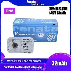 10PCS Renata 397 Brand  LONG LASTING SR726SW 1.55V Swiss Made Button Coin Cell Silver Oxide Watch Battery