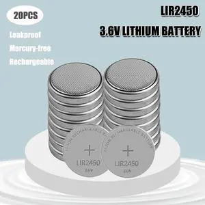 20Pcs/Lot 3.6V LIR2450 Rechargeable Batteries 120mAh 500 Times Lithium Coin Cell Button Battery Replaced CR2450 High Quality