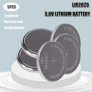 5PCS Rechargeable Battery LIR2025 3.6V Lithium Button Built-in Coin Cell Batteries Watch Cells LIR 2025 Replaces CR2025