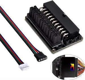 Siwai ATX 24Pin Female to 24pin Male 90 Degree Power Adapter Mainboard Motherboard With RGB Led for Desktops PC Supply