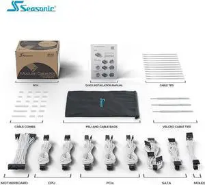 SEASONIC Modular Cable Kit - White , 1 x M/B 24-Pin/ 2x CPU 4+4-Pin, 3 x PCI-E 8-pin, 6 x SATA Interface, Includes Cable Combs/ VELCRO CABLE TIES/CABLE TIES, Sales are final, no refund/exchanges
